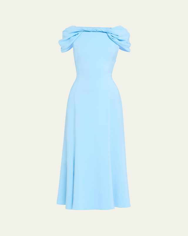 Cap-Sleeve Twisted Cape Cocktail Dress